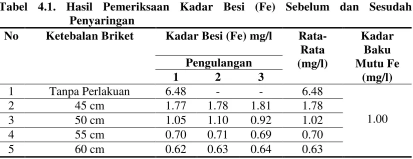 Tabel 4.1. Hasil Pemeriksaan Kadar Besi (Fe) Sebelum dan Sesudah 