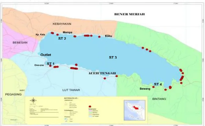 Gambar 1. Peta Danau Laut Tawar yang menunjukkan  lokasi pengambilan sampel 