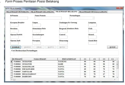 Gambar 4.3   Desain Interface Penilaian Posisi Gelandang 