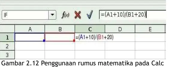 Gambar 2.11 Penulisan rumus dalam OpenOffice.org Calc