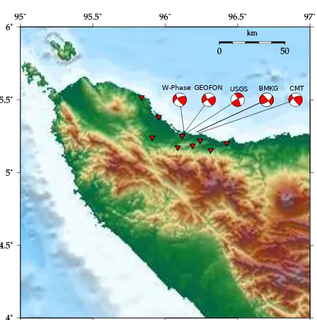 Gambar 1. Peta topograﬁ wilayah Aceh, termasuk di dalamnyamengindikasikan sesar mendatar menganan