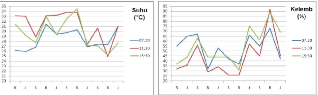 Gambar 4. Grafik Suhu dan Kelembaban selama penelitian. 