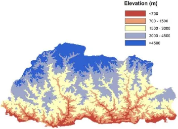 Figure 2: Map of Elevation of Bhutan (Source Malaria case study, draft version) 