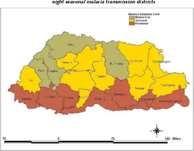 Table 2: Population of districts with perennial malaria transmission  in Bhutan in 2009 