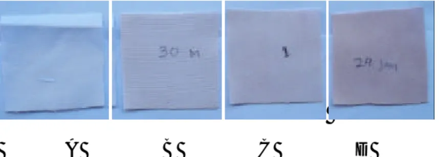 Gambar 4.  Perbandingan antara kain hasil perendaman selama  30    menit, 60 menit, dan 24 jam yang telah melalui  proses fiksasi dan pencucian