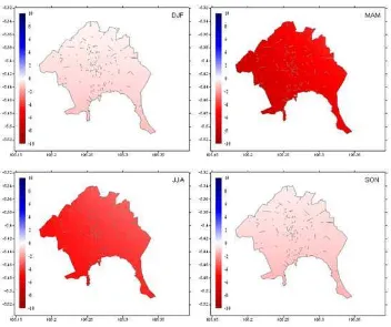 Figure 3.3:.Spatial patterns of seasonal rainfall trends over Bandar Lampung. 