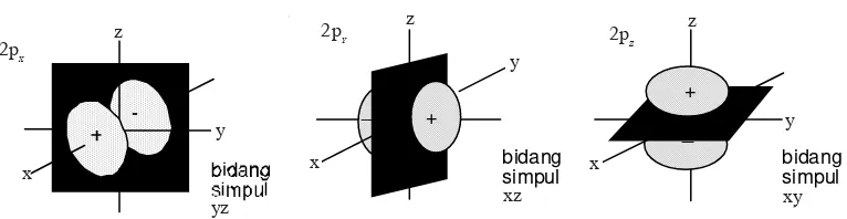 Gambar 7. Bentuk orbital – orbital PX, PY, PZ
