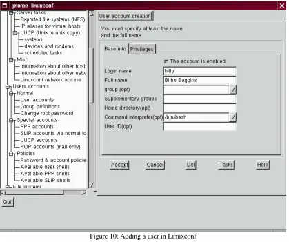 Figure 10: Adding a user in Linuxconf