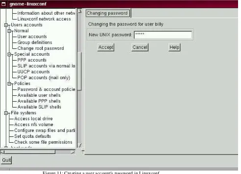 Figure 11: Creating a user account's password in Linuxconf