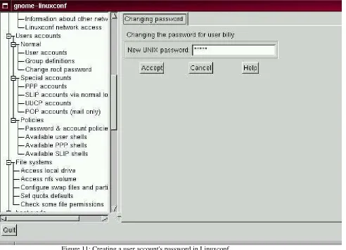 Figure 11: Creating a user account's password in Linuxconf