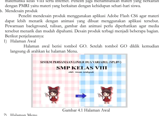 Gambar 4.1 Halaman Awal  2)  Halaman Menu 