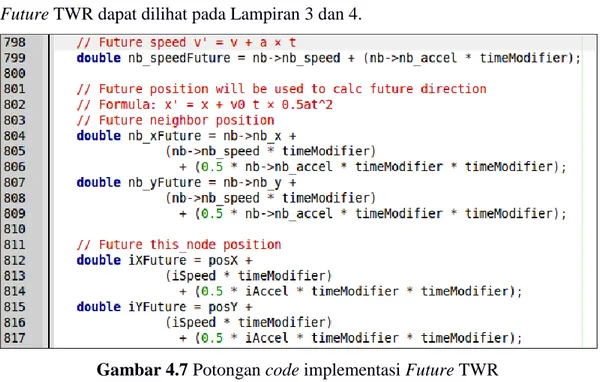 Gambar 4.7 Potongan code implementasi Future TWR 