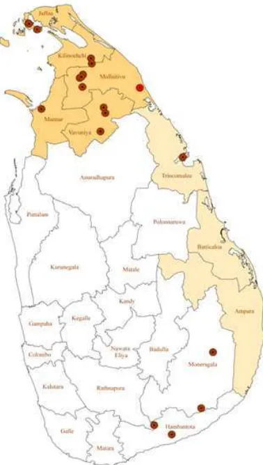 Figure 5. Map showing distribution of indigenous malaria cases in Sri Lanka 