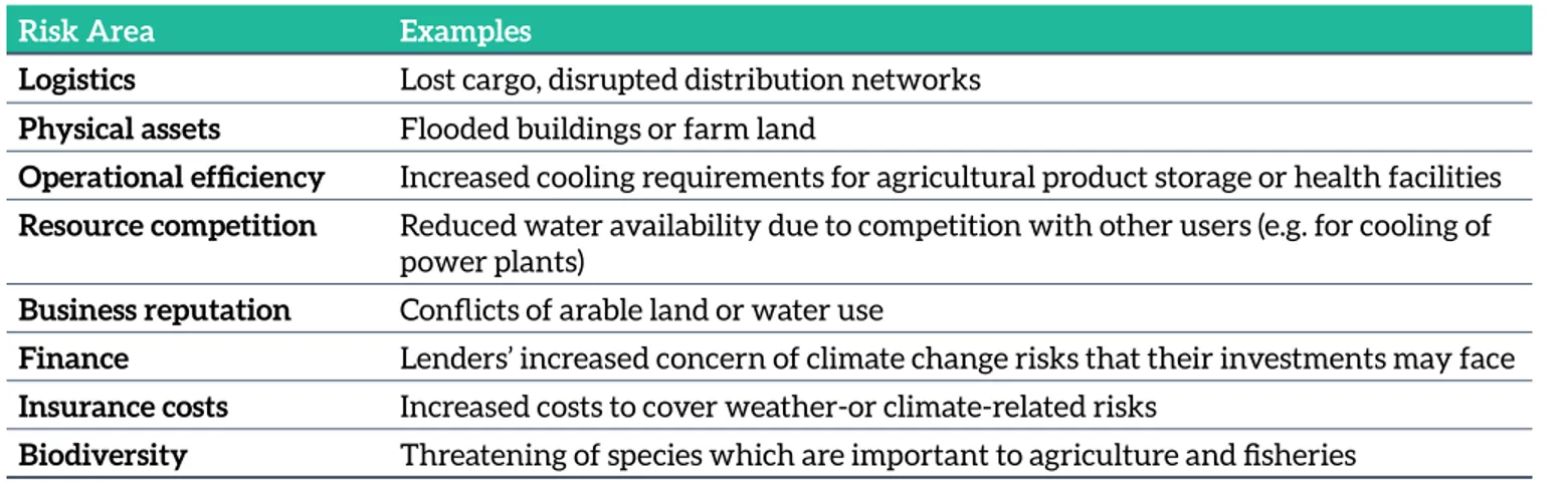 Table 1 provides a non-comprehensive overview of  potential business risks related to climate change: 1   