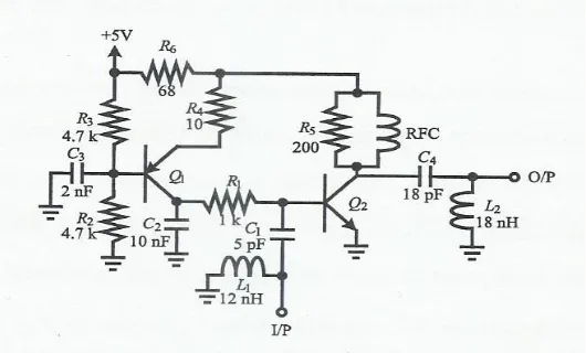 Gambar 7. Diagram rangkaian dari 900 MHz mixer dual gate FET[1] 