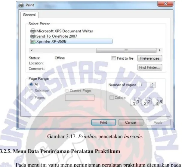 Gambar 3.17. Printbox pencetakan barcode. 