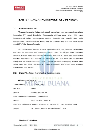 Bab Ii Pt Jagat Konstruksi Abdipersada 1142