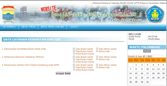 Gambar 13. Tampilan Form Layanan Kesehatan dan Gizi Form Program Parenting
