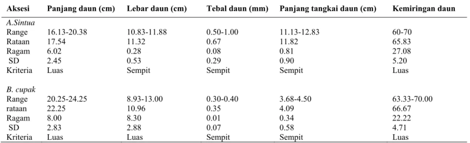 Tabel 10. Karakter kuantitatif tanaman sintua dan cupak 