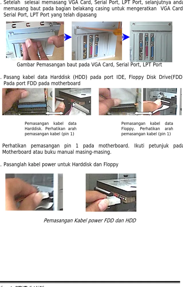 Gambar Pemasangan baut pada VGA Card, Serial Port, LPT Port 