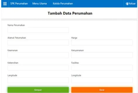 Gambar 8 Halaman Tambah Data Perumahan  