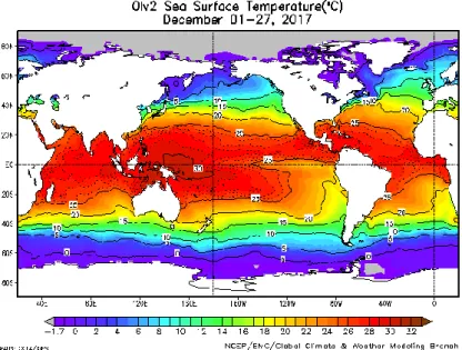 Gambar 1.  Peta Rata-rata Suhu Muka Laut Desember 2017 