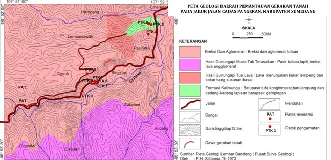 Gambar 4. Peta Geologi Daerah Desa Ciherang, Kecamatan Sumedang Selatan, Kabupaten Sumedang,  Provinsi Jawa Barat (Sumber: Silitonga, 1973)
