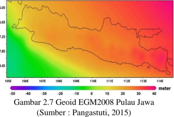 Gambar 2.7 Geoid EGM2008 Pulau Jawa  (Sumber : Pangastuti, 2015)  2.7  Metode Gridding 