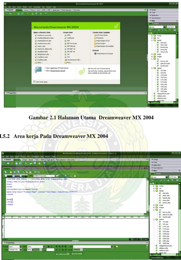 Gambar 2.1 Halaman Utama  Dreamweaver MX 2004 