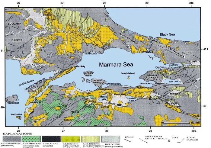 Fig. 2. Simpliﬁed geology map of the Marmara Region (modiﬁed after Yaltırak, 2002, Fig