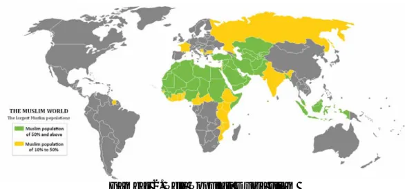 Gambar 2. Peta Populasi Dunia Islam  Sumber: www.wikipedia.org 