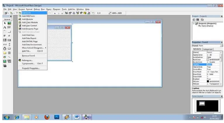 Gambar 3.9 Tampilan Halaman Kerja Microsoft Visual Basic 6.0.