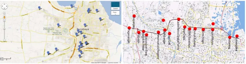 Gambar 4. Ruas Jalan Tol Waru-Surabaya dan Lokasi BTS 