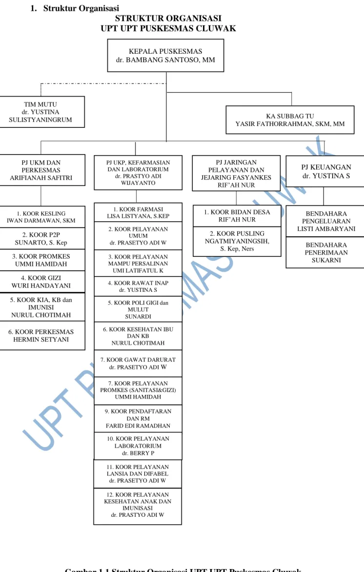 Gambar 1.1 Struktur Organisasi UPT UPT Puskesmas Cluwak  
