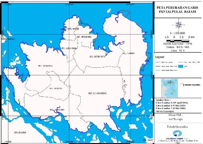 Gambar 3. Peta Perubahan Garis Pantai di Pulau Batam