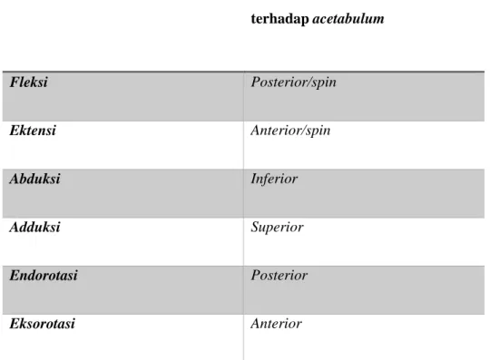 Tabel 2.2 Hubungan gerak angular dengan artrhokinematika caput femur 