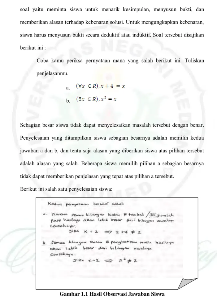 Gambar 1.1 Hasil Observasi Jawaban Siswa 