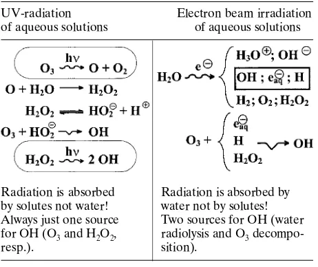 Fig. 4. Water radiolysis: formation of free radical species inwater by means of ionizing radiation.