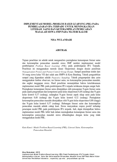 Implementasi Model Problem Based Learning (PBL) Pada Pembelajaran IPA ...