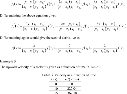 Table 3  Velocity as a function of time. t (s) v(t( )m/s)