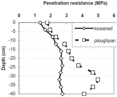 Figure 1. Penetration resistance curves of a loosened and a diskpan compacted soil