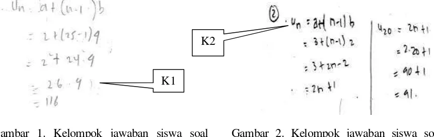 Gambar 1 menunjukkan kelompok jawaban siswa terhadap soal nomor 1 bagian b. Siswa 