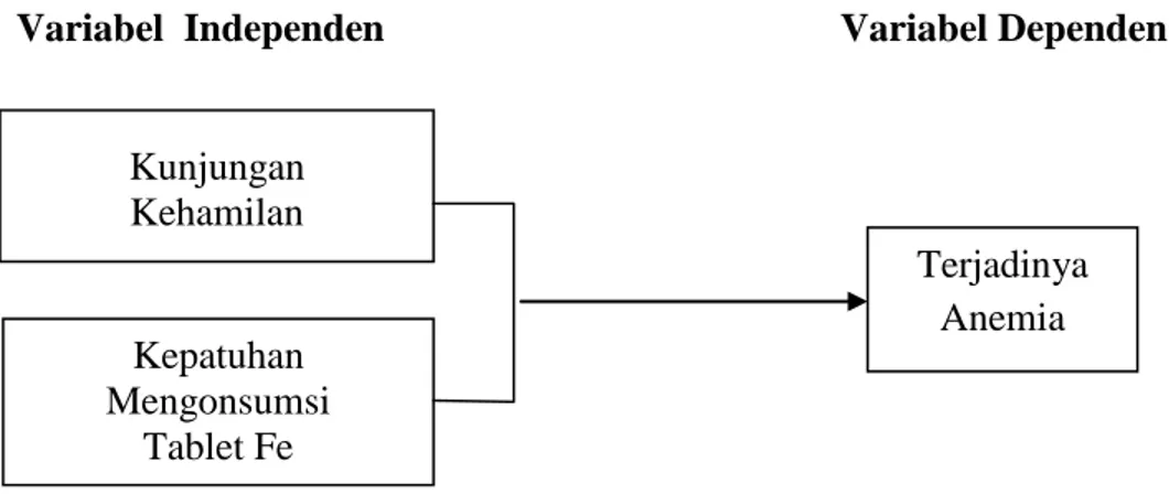 Gambar 2.2 Kerangka KonsepKunjungan  Kehamilan  Terjadinya  Anemia  Kepatuhan Mengonsumsi  Tablet Fe 1