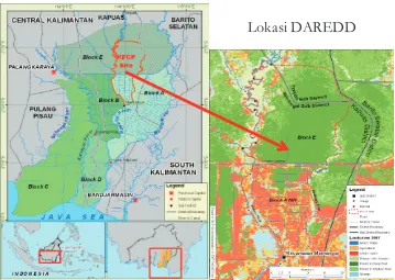 Gambar (Figure) 2.  Lokasi DAREDD di Kalimantan Tengah (Sumber : KFCP, 2009)(DAREDD location in Central Kalimantan) (Source : KFCP, 2009)