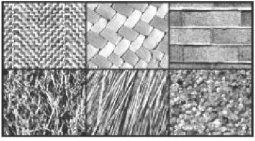 Gambar 1 Contoh tekstur visual dari Album Tekstur Brodatz .  Atas: makrostruktur Bawah: mikrostruktur   