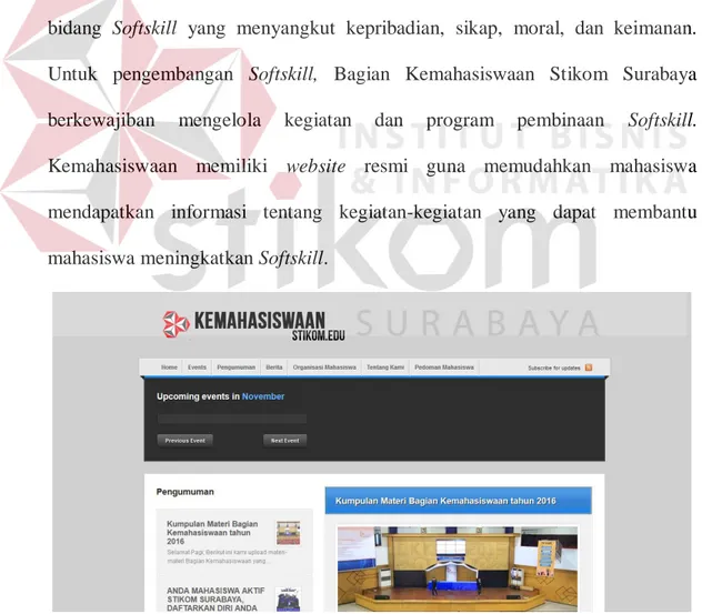 Gambar 3.1. Halaman Utama Website Kemahasiswaan Stikom Surabaya. 