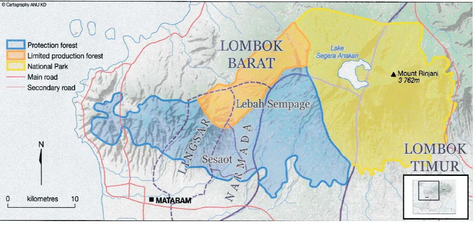 Gambar 2. Hutan Lindung Sesaot , Lombok BaratFigure 2. Sesaot Protection Forest, in West Lombok DistrictDipetakan oleh Seksi Kartografi, Research School of Pacific and Asian Studies, ANU