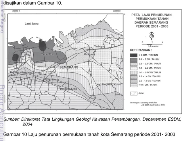 Gambar 10 Laju penurunan permukaan tanah kota Semarang periode 2001- 2003 