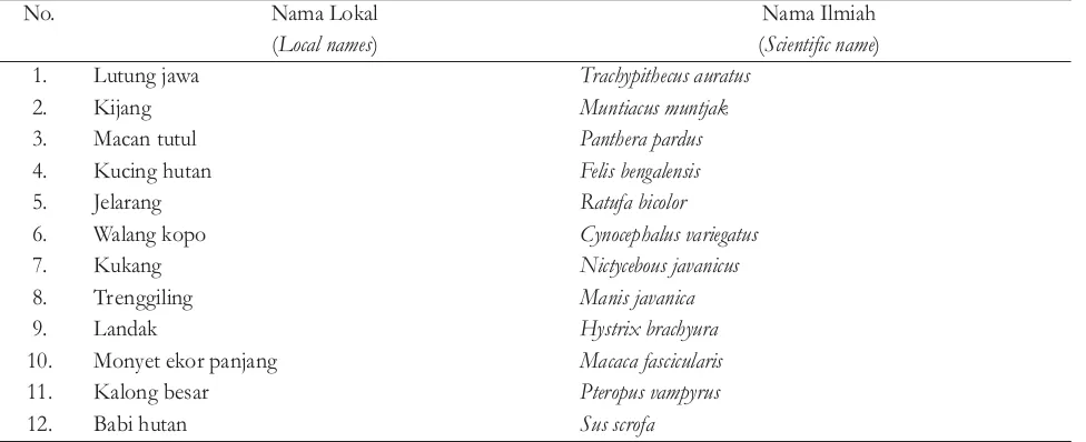 Table 4. Type of mammals are found in the Island Nature Reserve Sempu