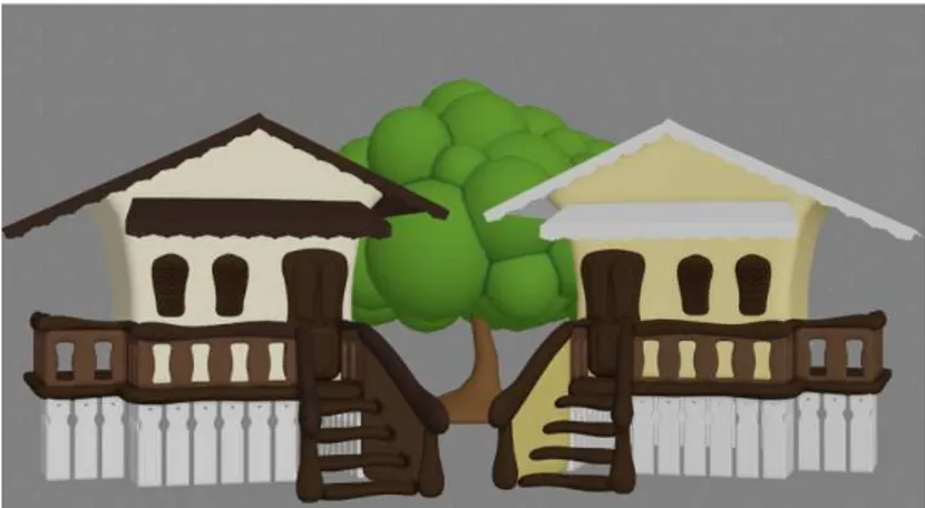 Gambar 11 Visualisasi rumah Dermawan (kanan) dan Muzakir (kiri)  2.2.3  Rumah Kecil Dermawan 